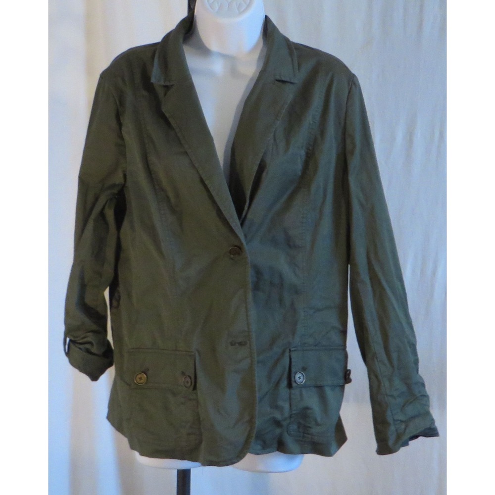 Womans Jaclyn Smith Cotton Jacket Shirt Top Blazer Olive Green Size L